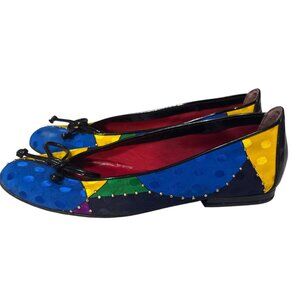 Stuart Weitzman Womens 5 Multicolor Polka Dot Ballet Flats With Bow Detail & Red